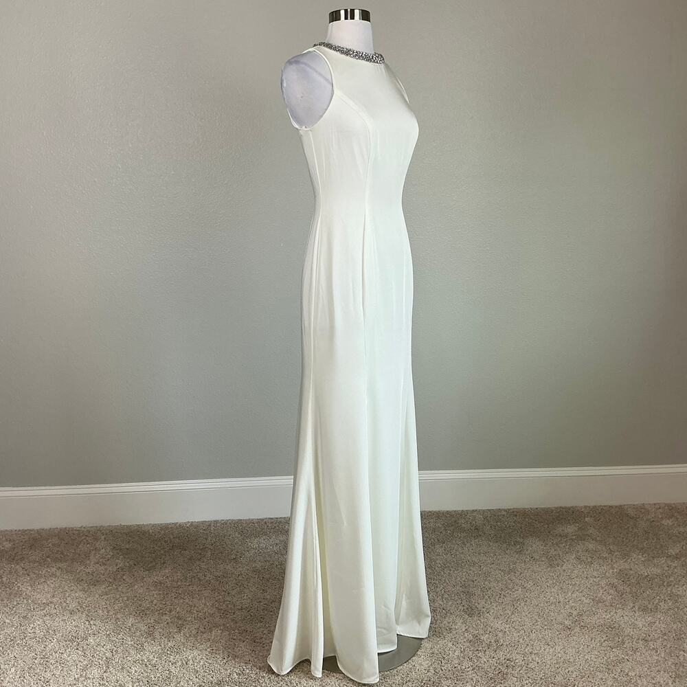 Mac Duggal 49093 White Evening Gown Beaded Neck Sleeveless Mermaid Dress Size 0 - Picture 3 of 13